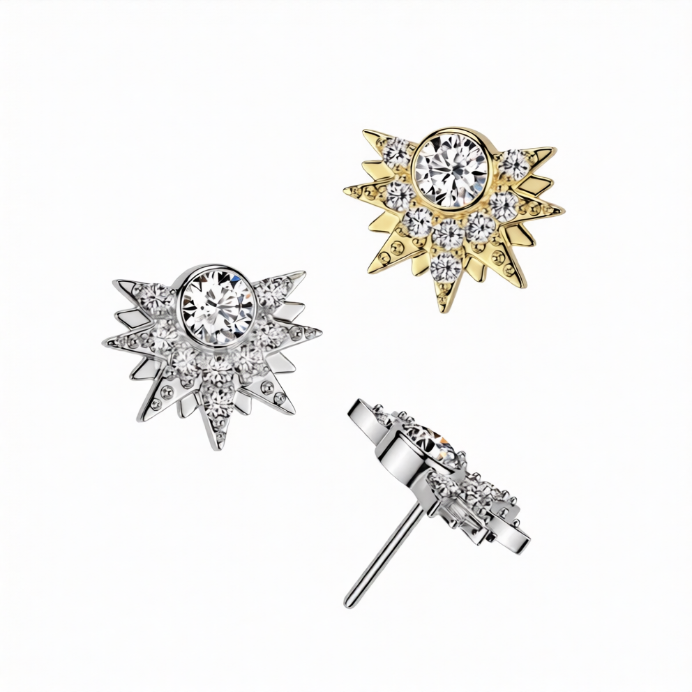 14KT Gold 14K Gold Threadless Push In Sunburst With Round CZ Center...