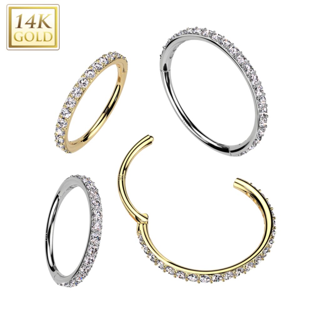 14KT Gold 14K Gold Hinged Segment Hoop Ring in 20ga With Outward...
