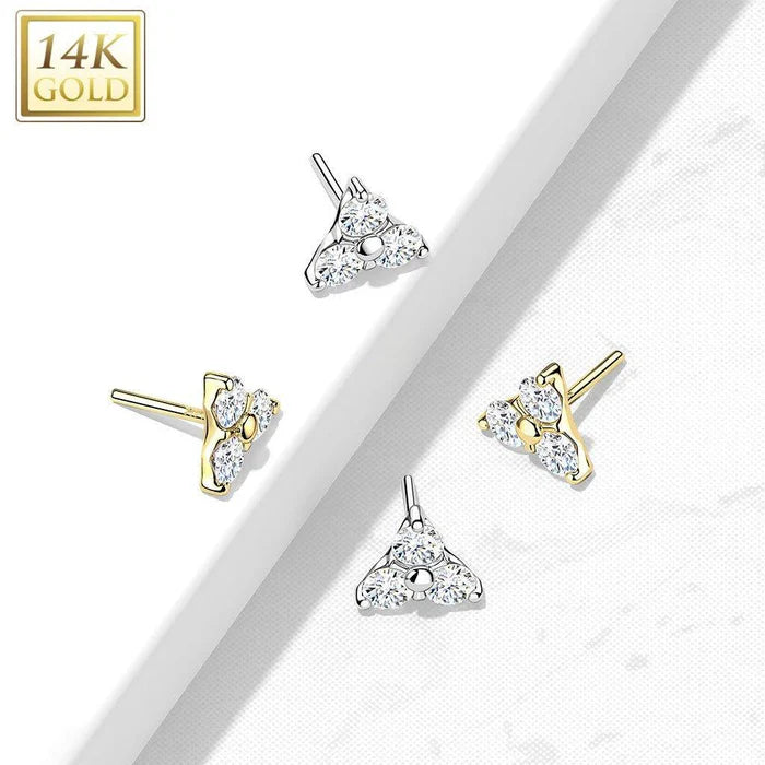 14KT Gold 14K Gold Threadless Push-In 3 CZ Set Triangle Top