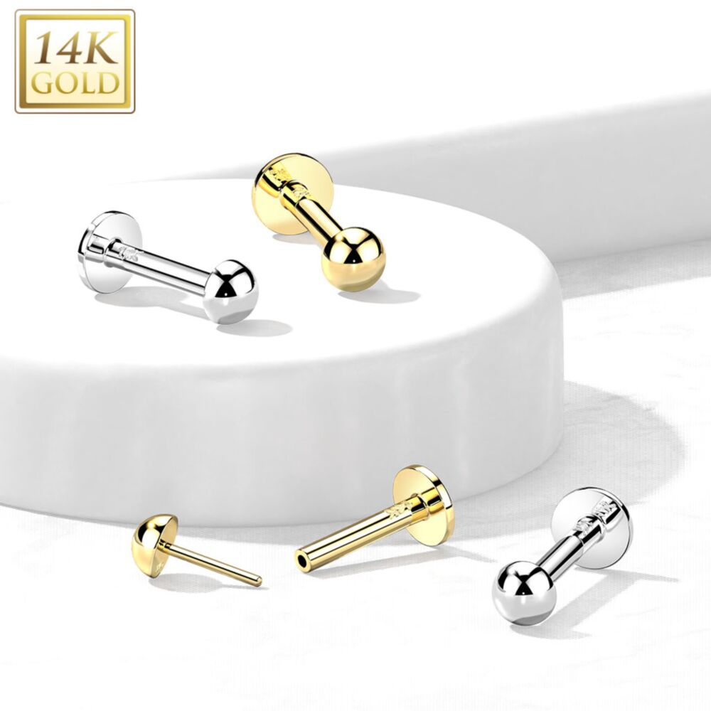 14KT Gold 14K Gold Threadless Push-In Labret With Dome Top