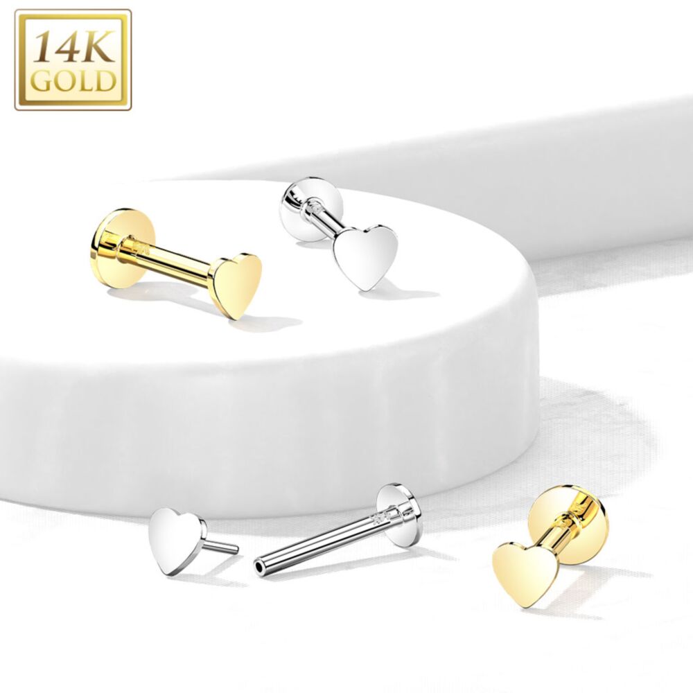 14KT Gold 14K Gold Threadless Push-In Labret With Flat Heart Top