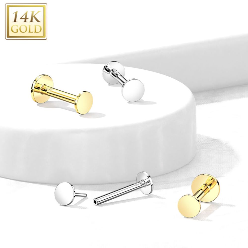 14KT Gold 14K Gold Threadless Push-In Labret With Flat Round Top