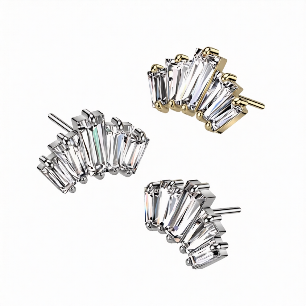 14KT Gold 14K Gold Threadless Push In 5 Baguette CZ Fan