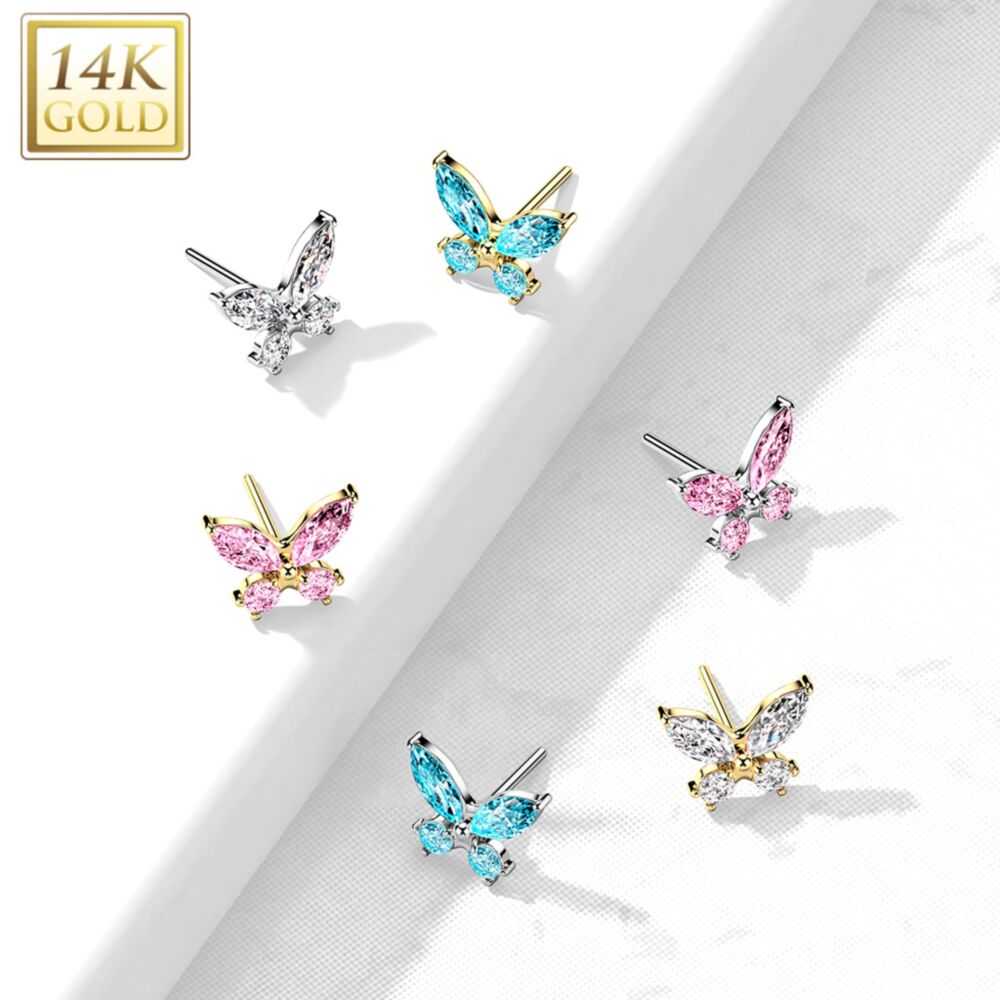 14KT Gold 14K Gold Threadless Push In CZ Butterfly Top
