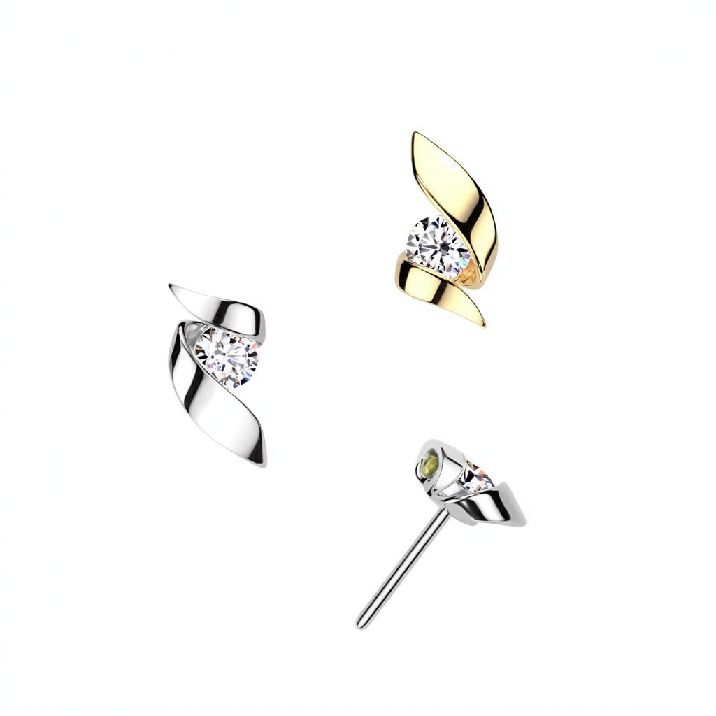 14KT Gold 14K Gold Threadless Push In Ribbon With CZ Center