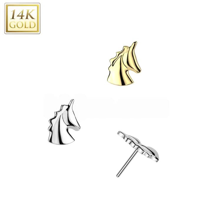 14KT Gold 14K Gold Threadless Push In Unicorn Head Top