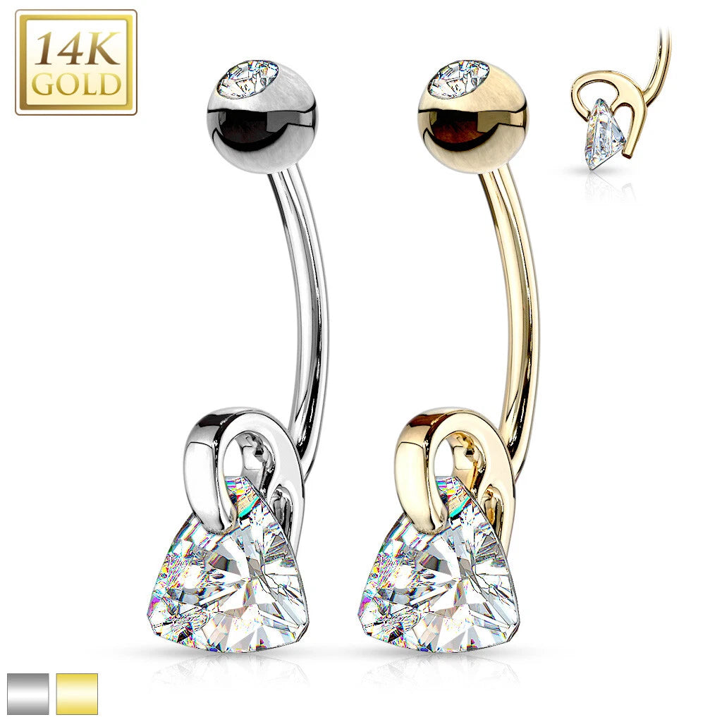14KT Gold 14K Gold Triangle CZ Prong Navel Ring