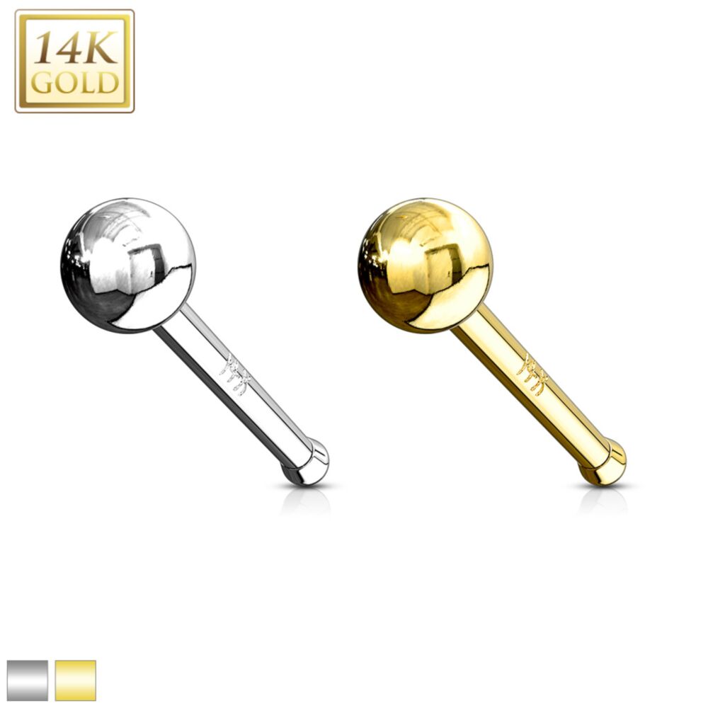 14KT Gold 14K Solid Gold 2mm Ball Top Nose Stud Ring