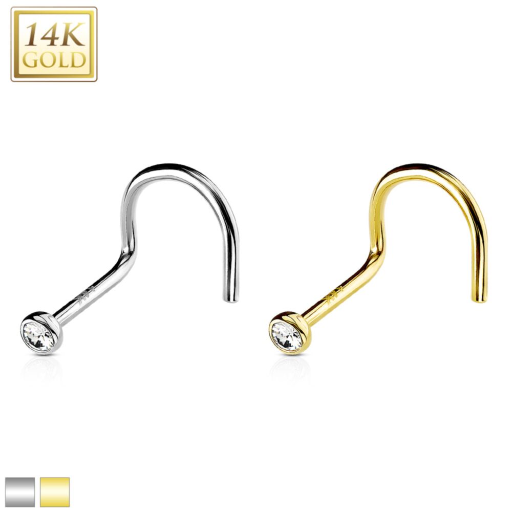 14KT Gold 14K Solid Gold Bezel Set Clear 2mm CZ Ball Nose Screw Ring