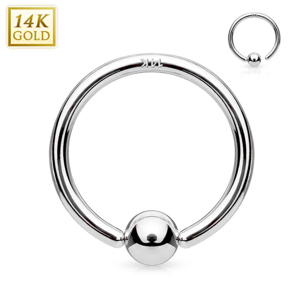 14KT Gold 14K White Gold Fixed Ball Hoop Ring