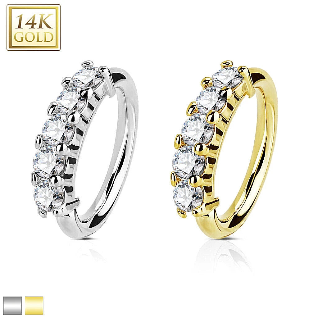 14KT Gold 14Kt. Gold Five CZ Set OpenHoop Rings for Nose, Ear...