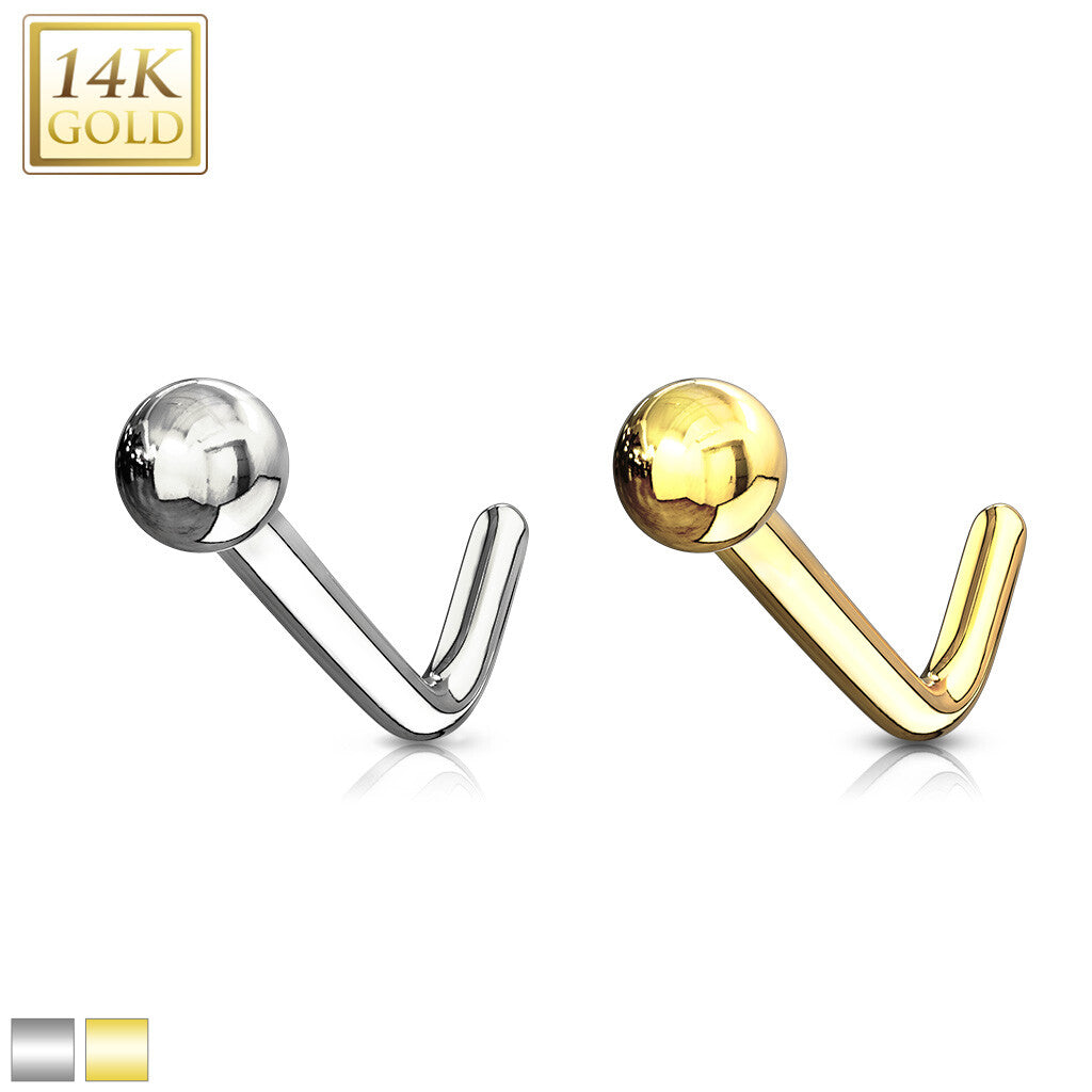 14KT Gold 14Kt. Gold L Bend Nose Ring with Solid Ball
