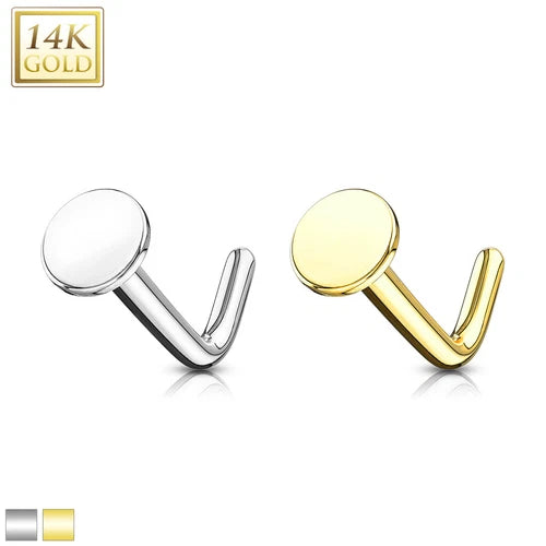 14KT Gold 14Kt. Gold L Bend Nose Stud Rings with 3mm Flat Disc Top