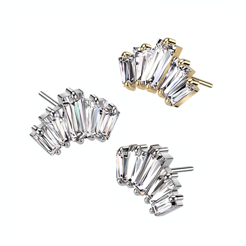 14K Gold Threadless Push In 5 Baguette CZ Fan
