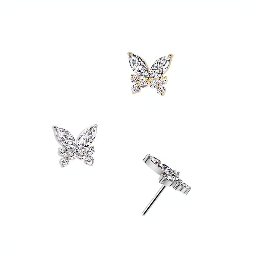 14K Gold Threadless Push In CZ Butterfly Top