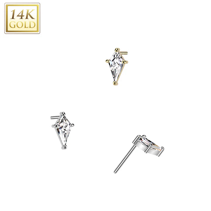 14K Gold Threadless Push In CZ Spear Head Top
