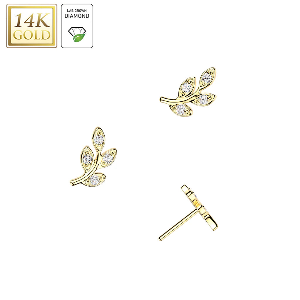 14Kt Gold 14K Gold Threadless Leaf Top With 4 Lab Grown Diamonds