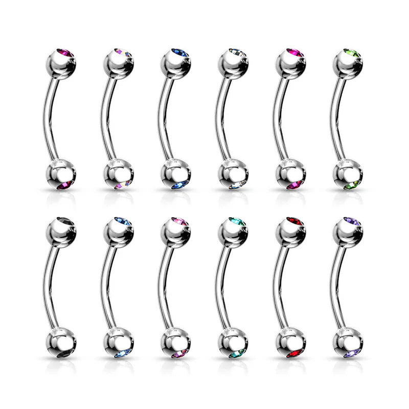 14 & 16ga 316L Surgical Stainless Steel Eyebrow Curved Barbells with Double Press fit jeweled Balls