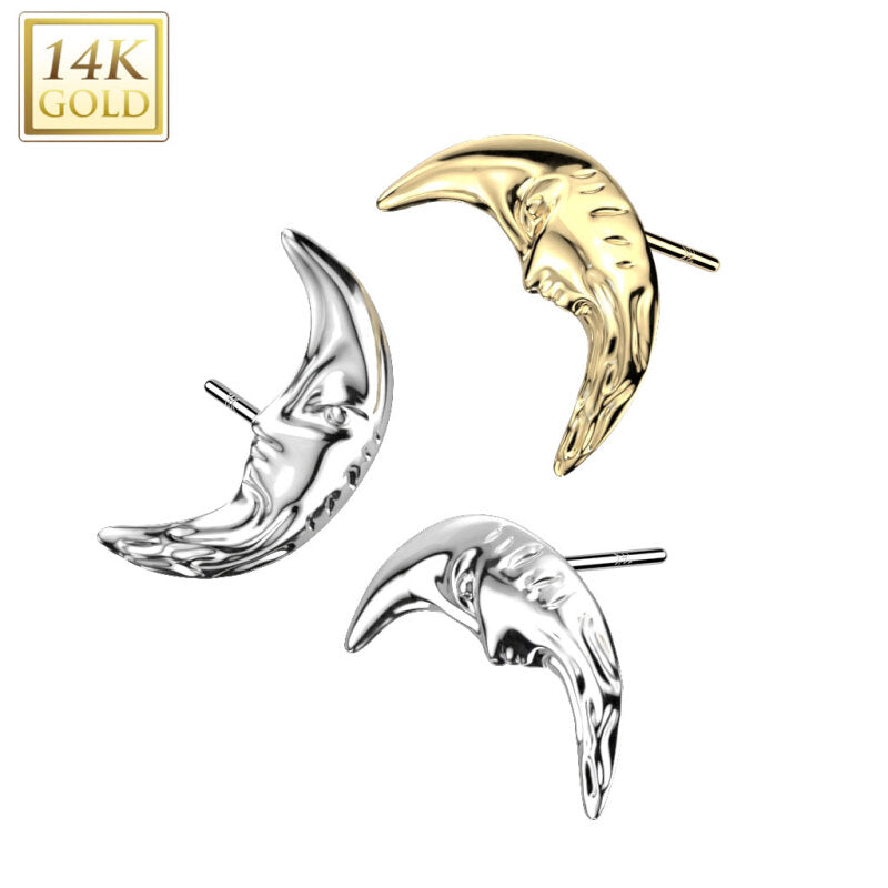 14K Gold Threadless Push In Face in Crescent Moon Top