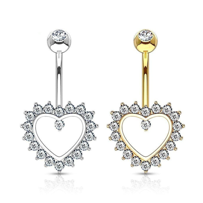 14KT Gold 14K Gold Heart Gem Paved Navel Belly Button Ring