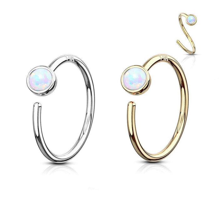 14KT Gold 14 Kt. Gold Nose Hoop with Bezel Set Opal