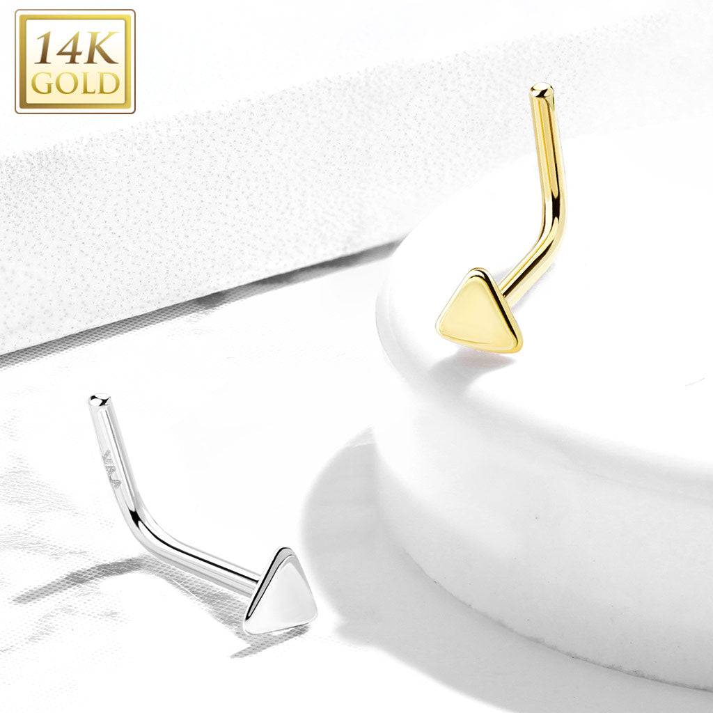 14KT Gold 14Kt. Gold L Bend Nose Stud Rings with Flat Triangle Top