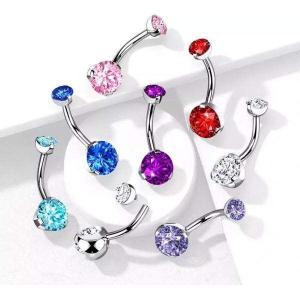 316L Surgical Steel Internally Threaded Prong Set CZ Navel Ring