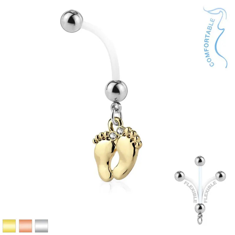 Baby Foot Pregnancy Belly Rings Bioflex with 316L Surgical Steel Balls