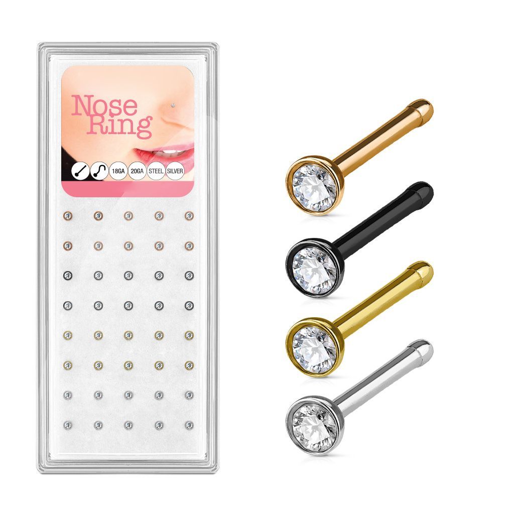 Pack Jewel Set Ball IP Over 316L Surgical Steel Nose Stud Rings