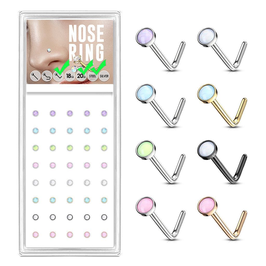 Illuminating Stone Set L Bend 20 Gauge 316L Surgical Steel Nose Rings