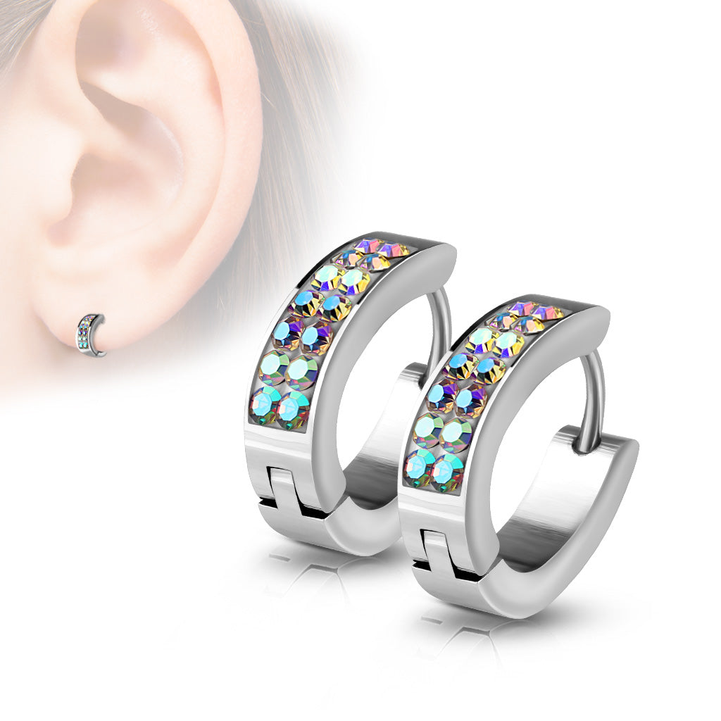316L Surgical Steel Pair of Lined Set Crystals Front Oval Shape...