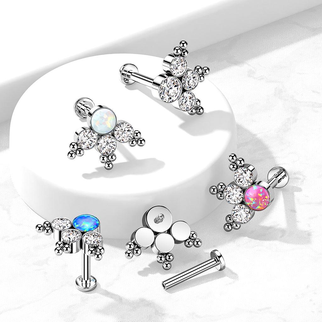 Implant Grade Titanium Internally Threaded Labret With Round Opal or CZ...