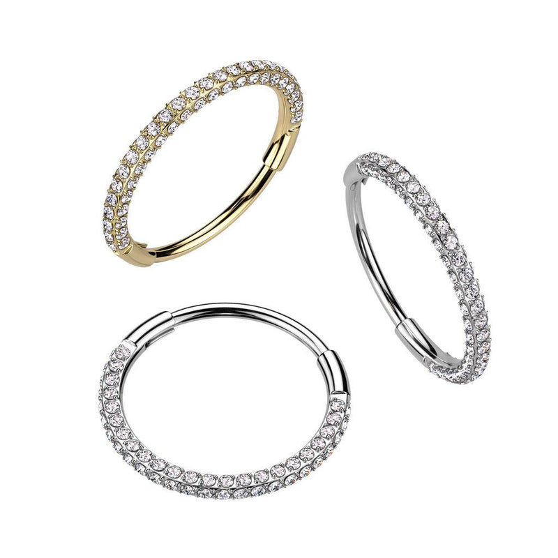 Implant Grade Titanium Hinged Segment 20G Nose, Ear Hoops With 3 Pave CZ Sides