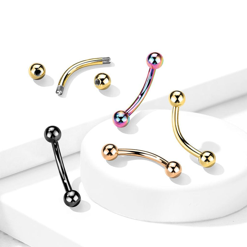 Implant Grade Titanium Externally Threaded PVD Plated Curved Barbell With Basic Ball Ends