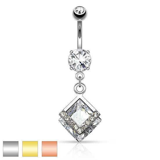316L Surgical Steel 316L Surgical Steel Mounted Diamond Shaped CZ With...