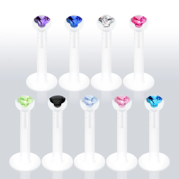 2mm Gem in Clear Prong Top PTFE BioFlex LabretMonroe