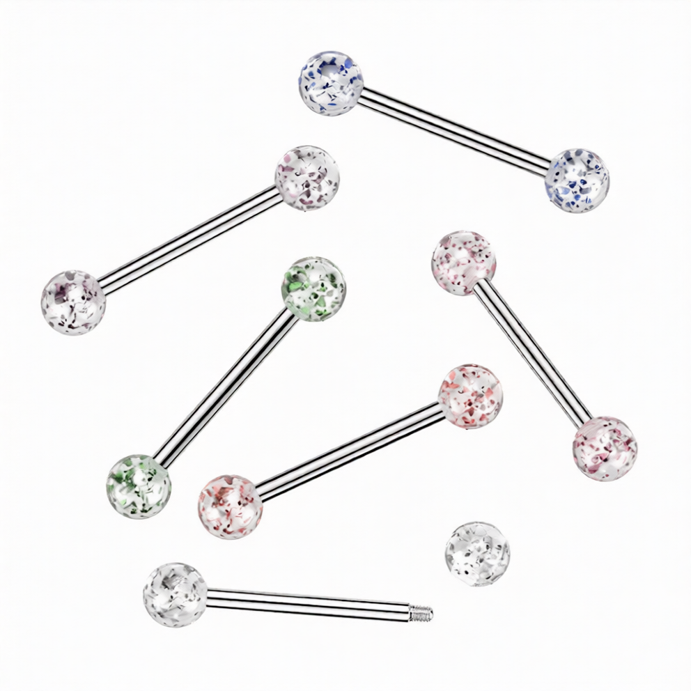 316L Barbells With Acrylic Glitter Balls