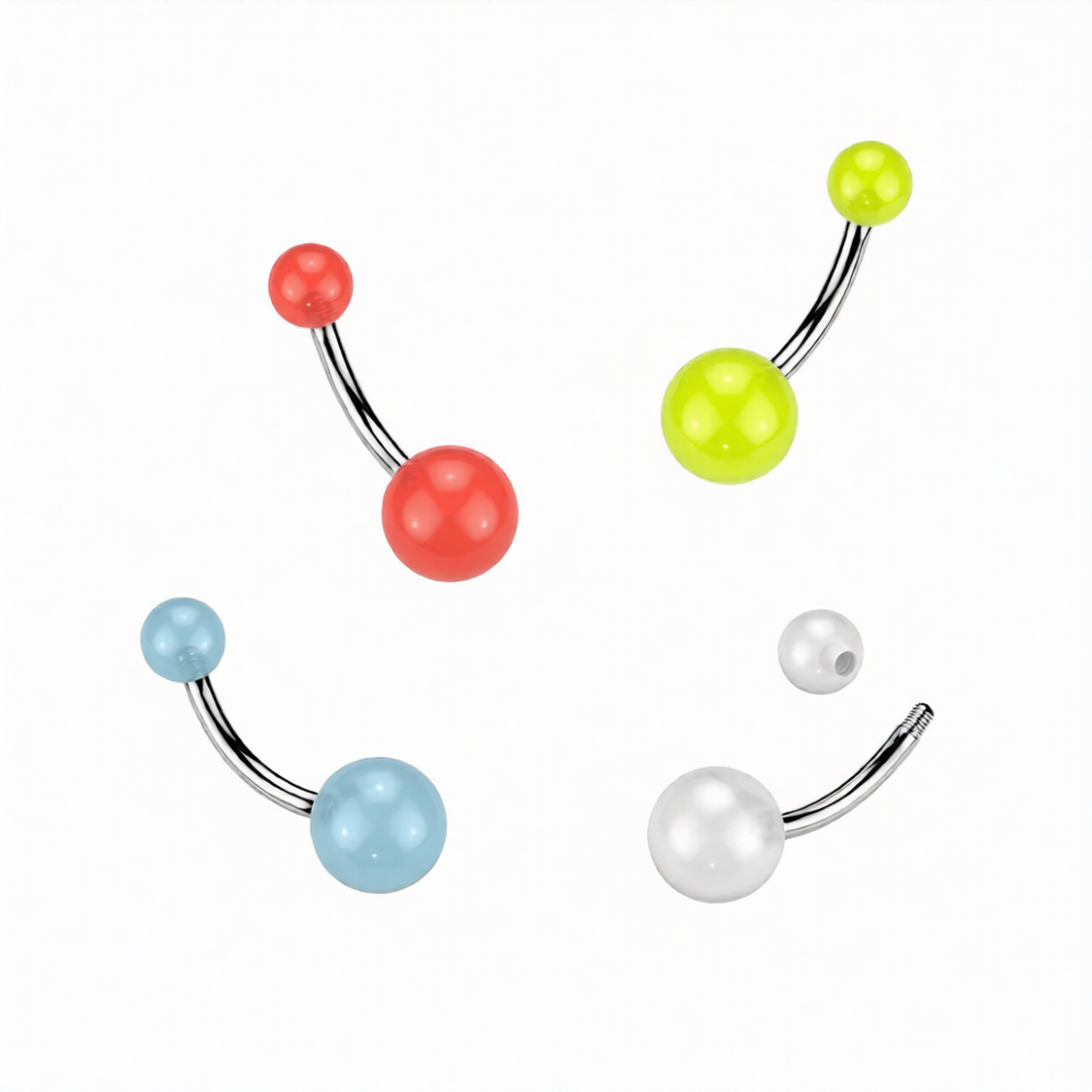 316L Belly Rings With Glow In The Dark Acrylic Balls