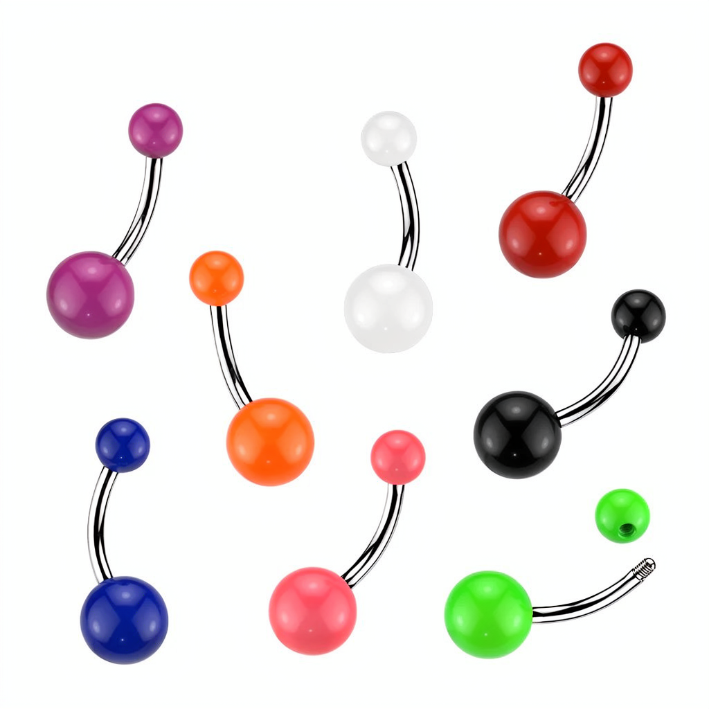 316L Belly Rings With Solid Colored Acrylic Balls