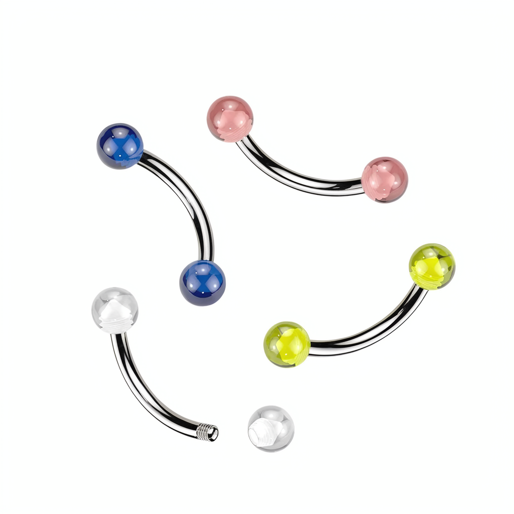 316L Curved Barbells With Glow In The Dark Acrylic Balls