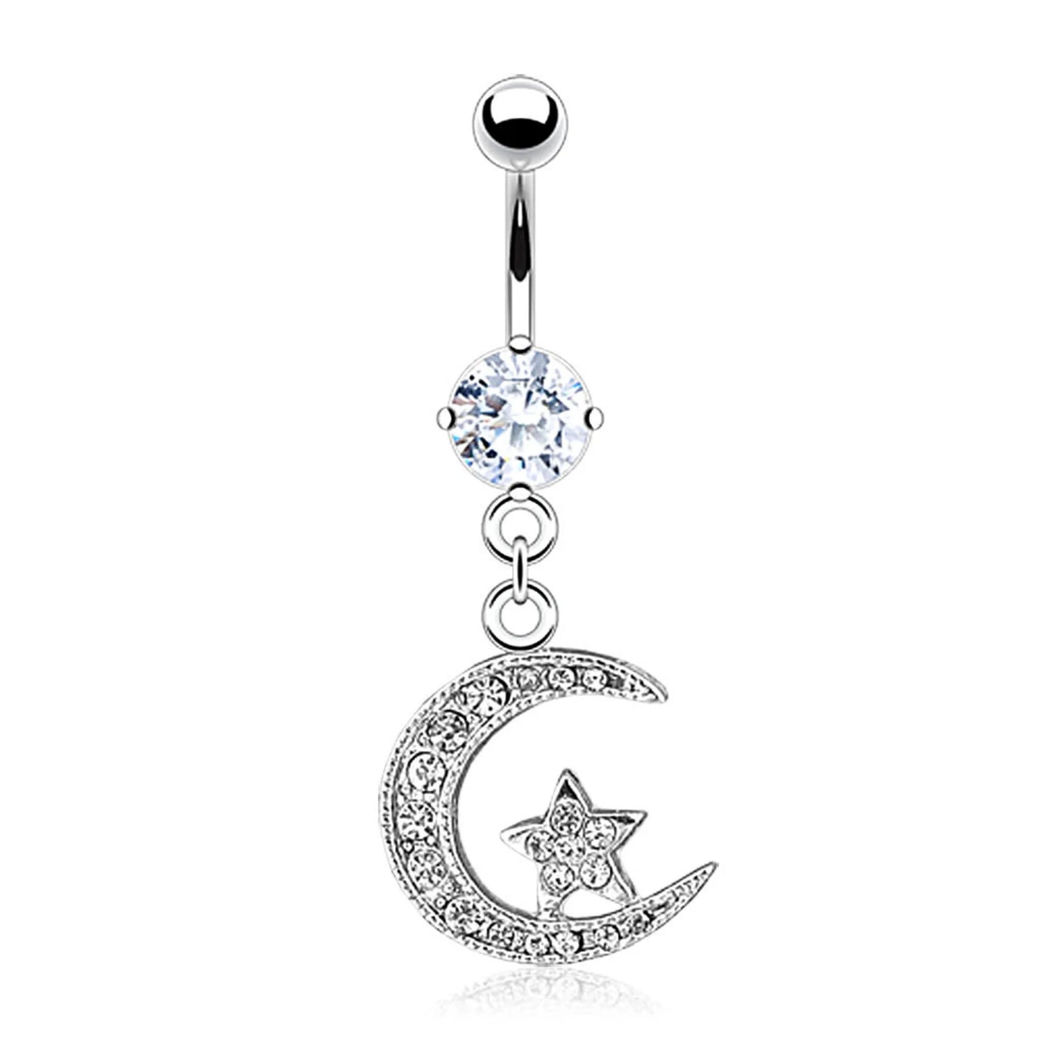 316L Surgical Steel 316L Surgical Steel CZ Paved Crescent With Star...