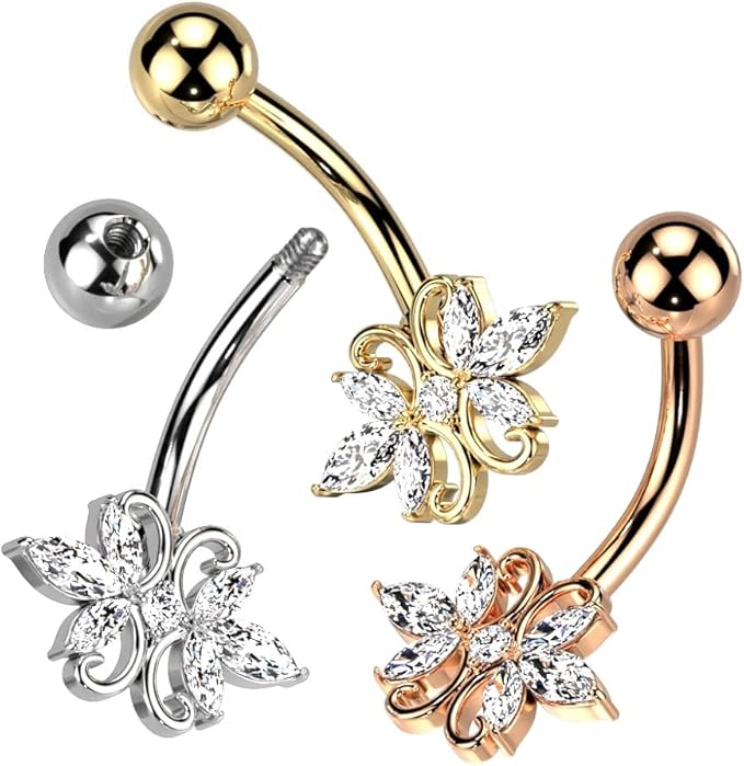 316L Surgical Steel 316L Surgical Steel Double Heart 3 Marquise CZ...