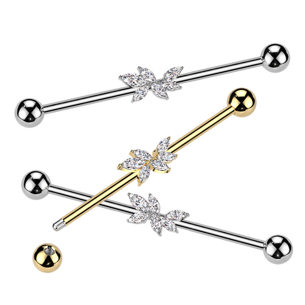 316L Surgical Steel 316L Surgical Steel Marquise CZ Vine Industrial Barbell