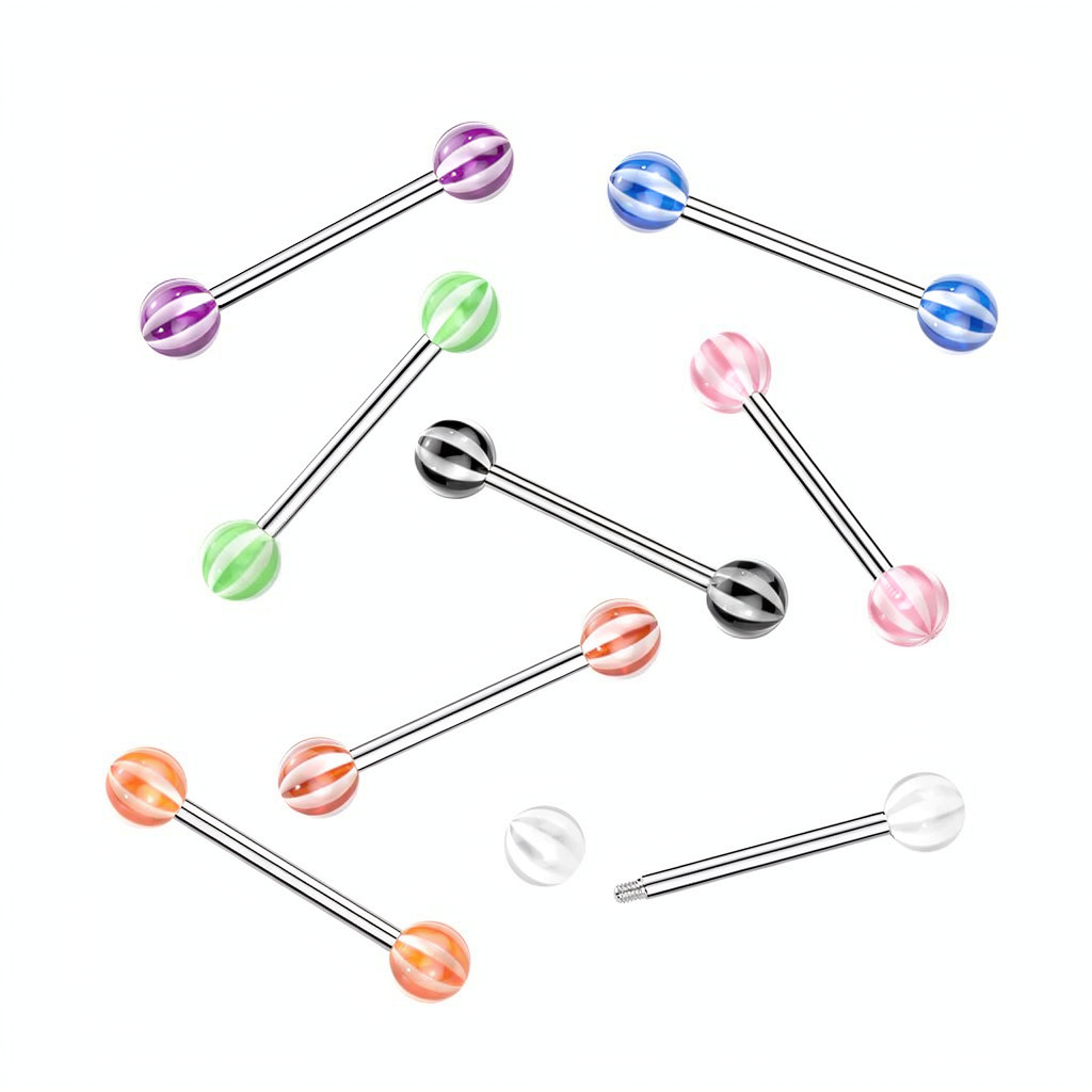 316L Surgical Steel Barbells With Candy Striped Acrylic Balls