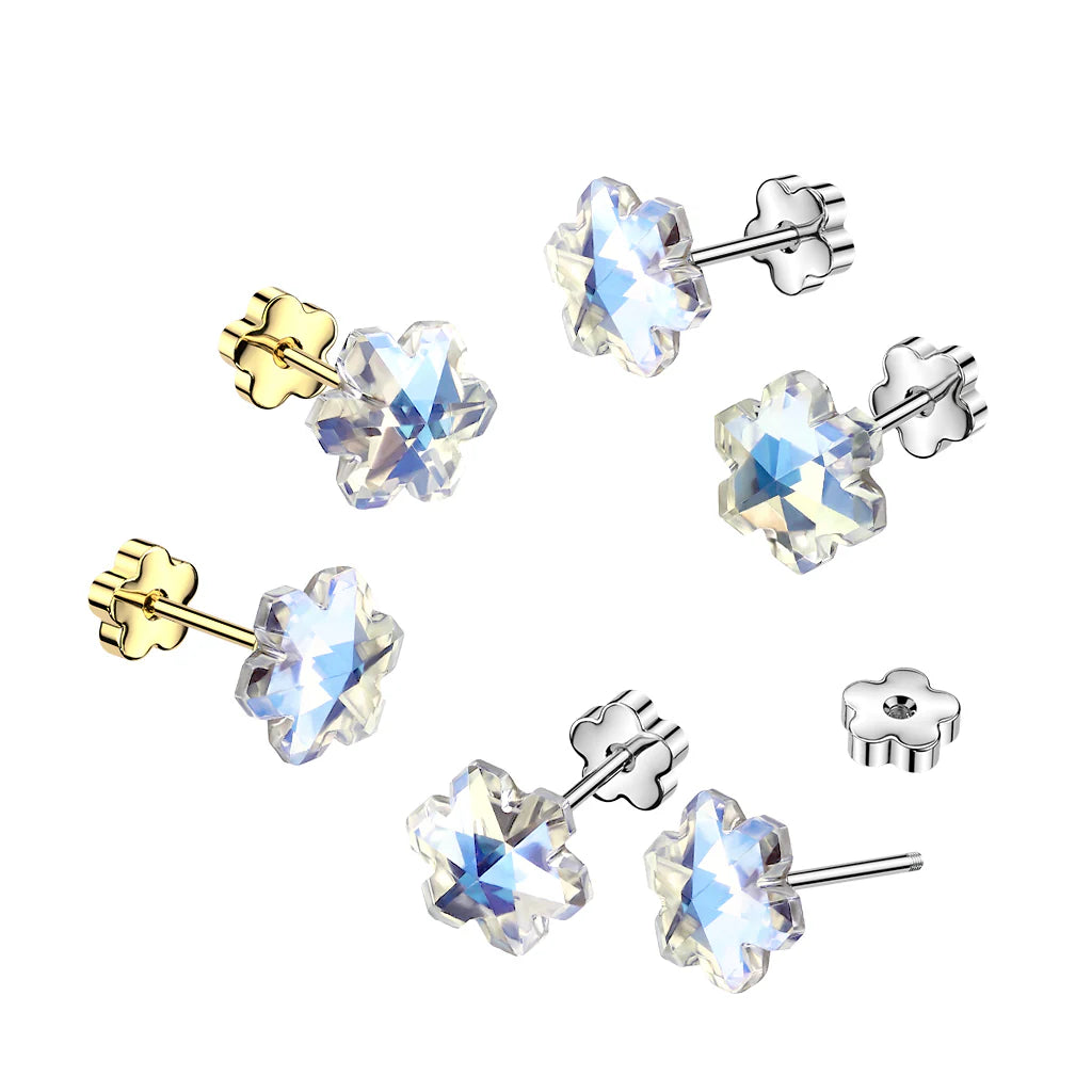 316L Surgical Steel Pair of 316L Flower Aurora Borealis CZ Earring...