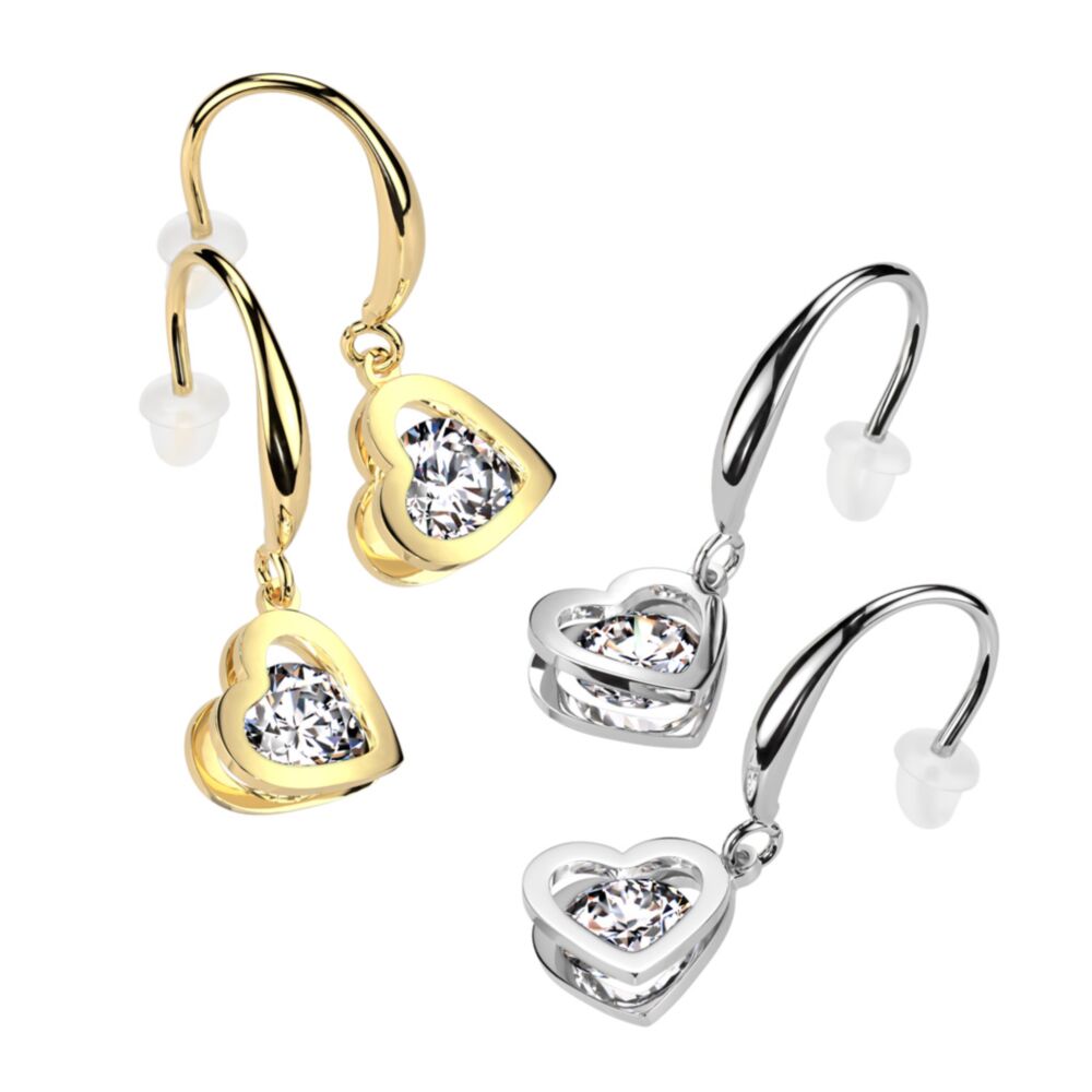 316L Surgical Steel Pair of Stainless Steel Hollow Heart Dangle With...
