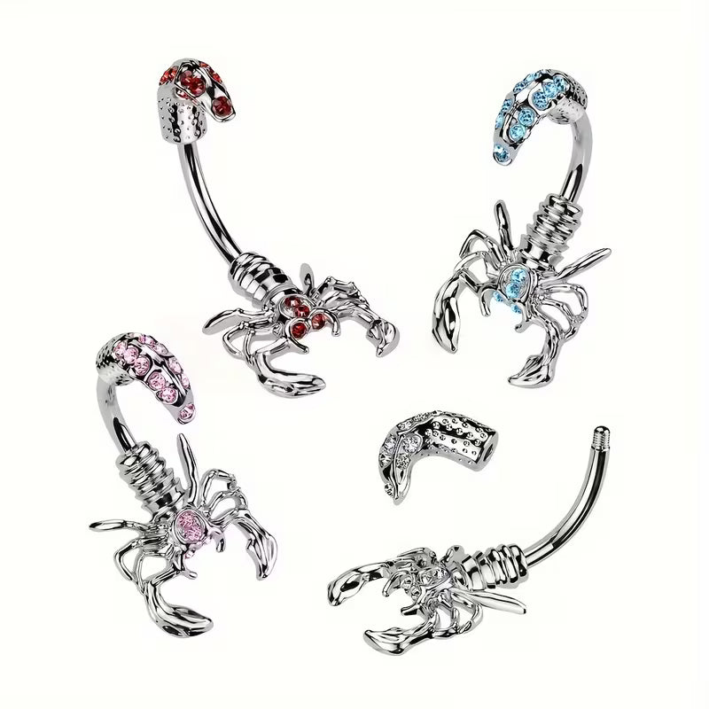 316L Surgical Steel Scorpion With Multi Gemmed Head and Tail Navel Rings