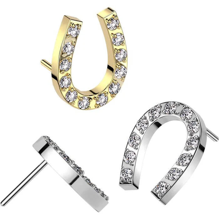 316L Surgical Steel Threadless Push In CNC Set CZ Horseshoe Top