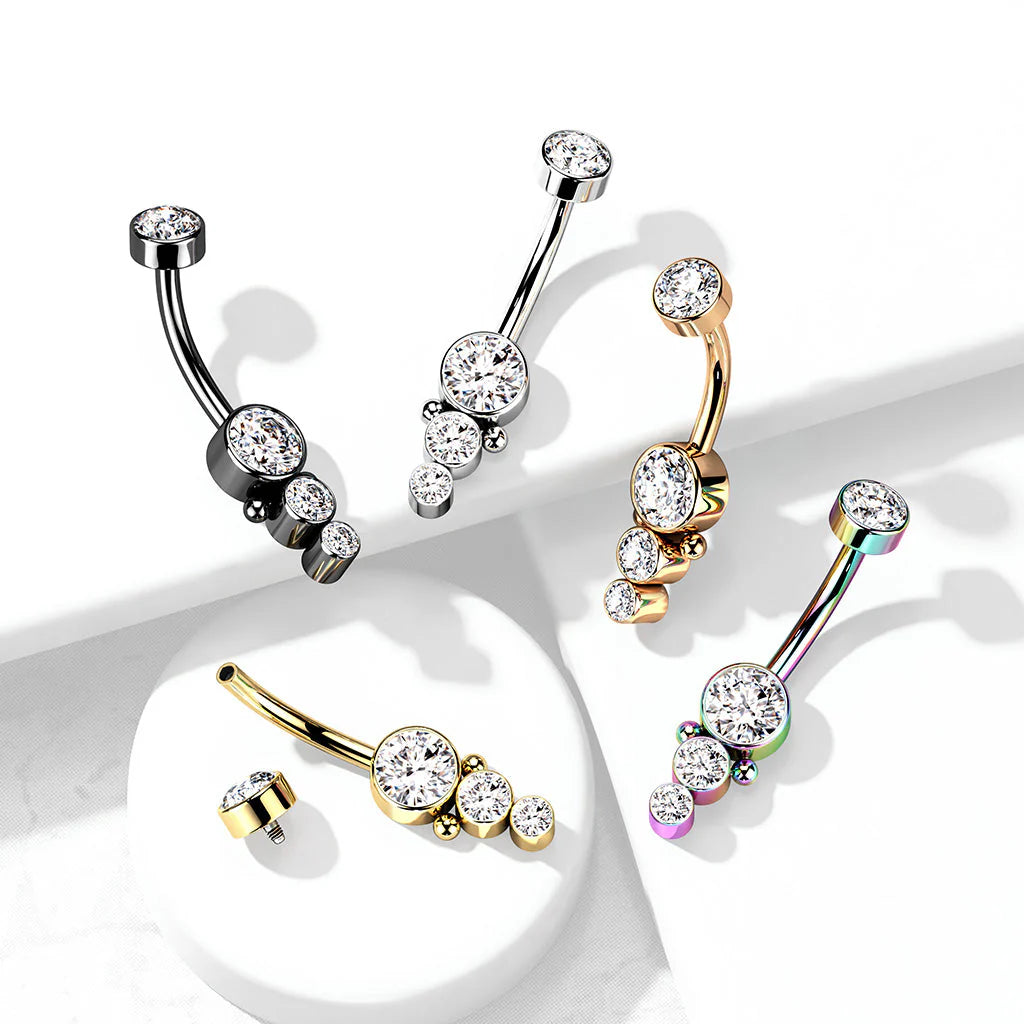 316L Surgical Steel Triple CZ Round Cluster Dropdown With Internally...