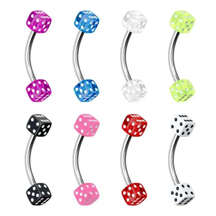316L S.Steel 16G Eyebrow W/ Small Acrylic Dices